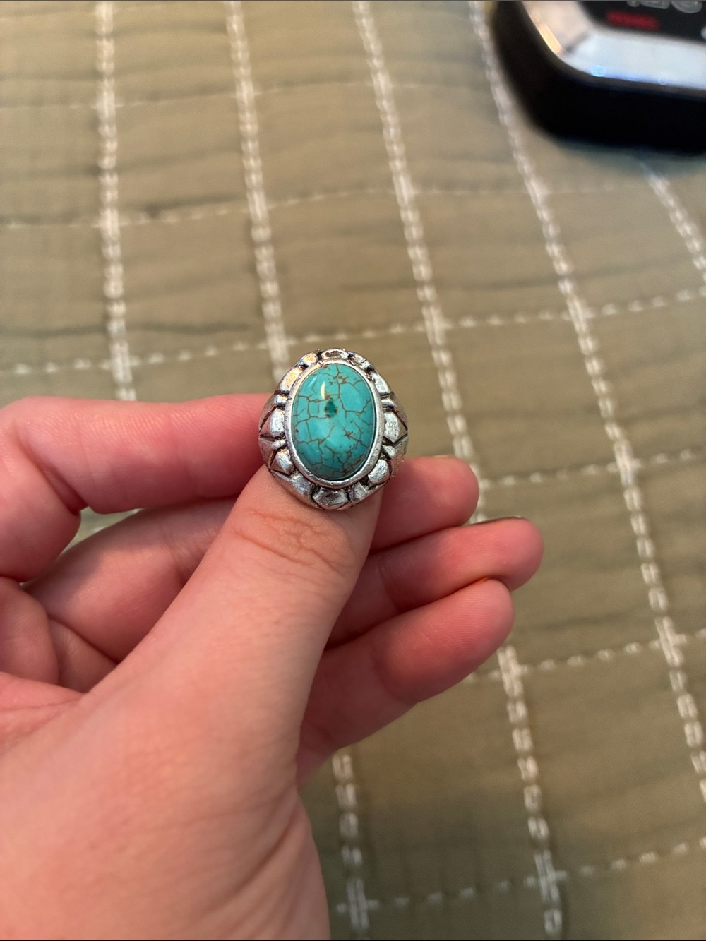 Turquoise Oval Stone Silver Ring - Women Jewelry